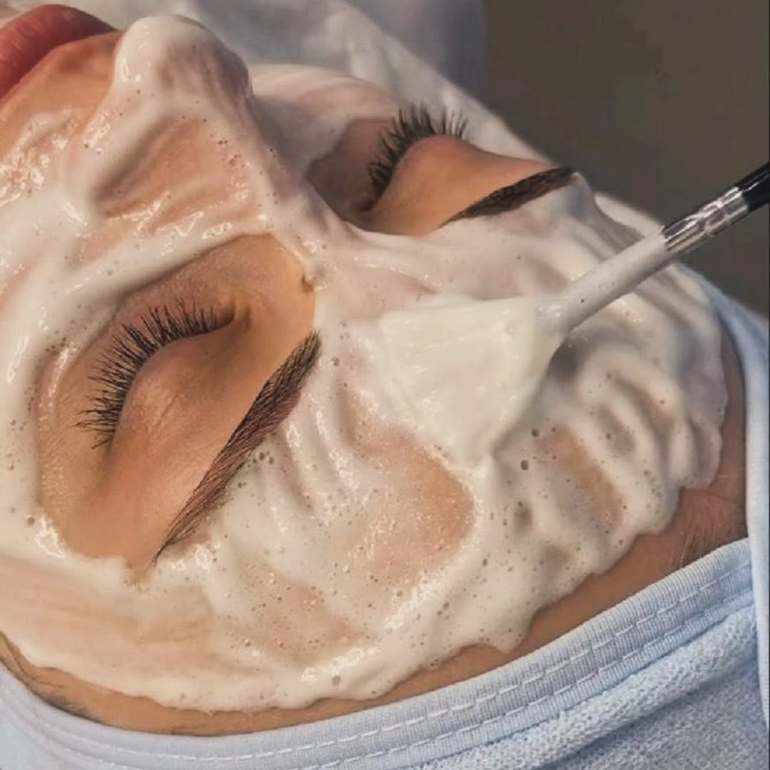 Facial mask application close-up